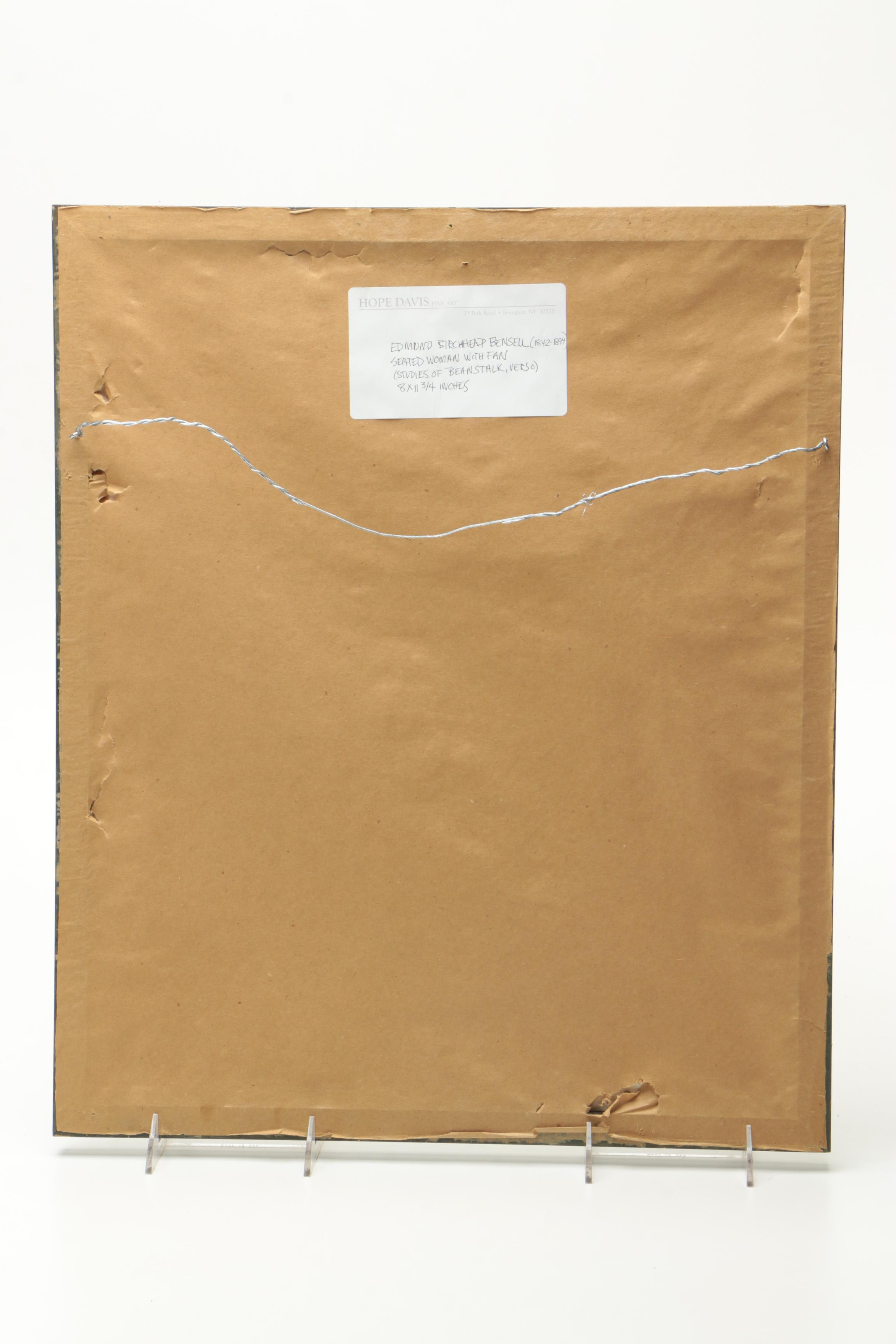 Attributed to Edmund Bensell Graphite Drawing on Paper "Seated Woman With Fan"