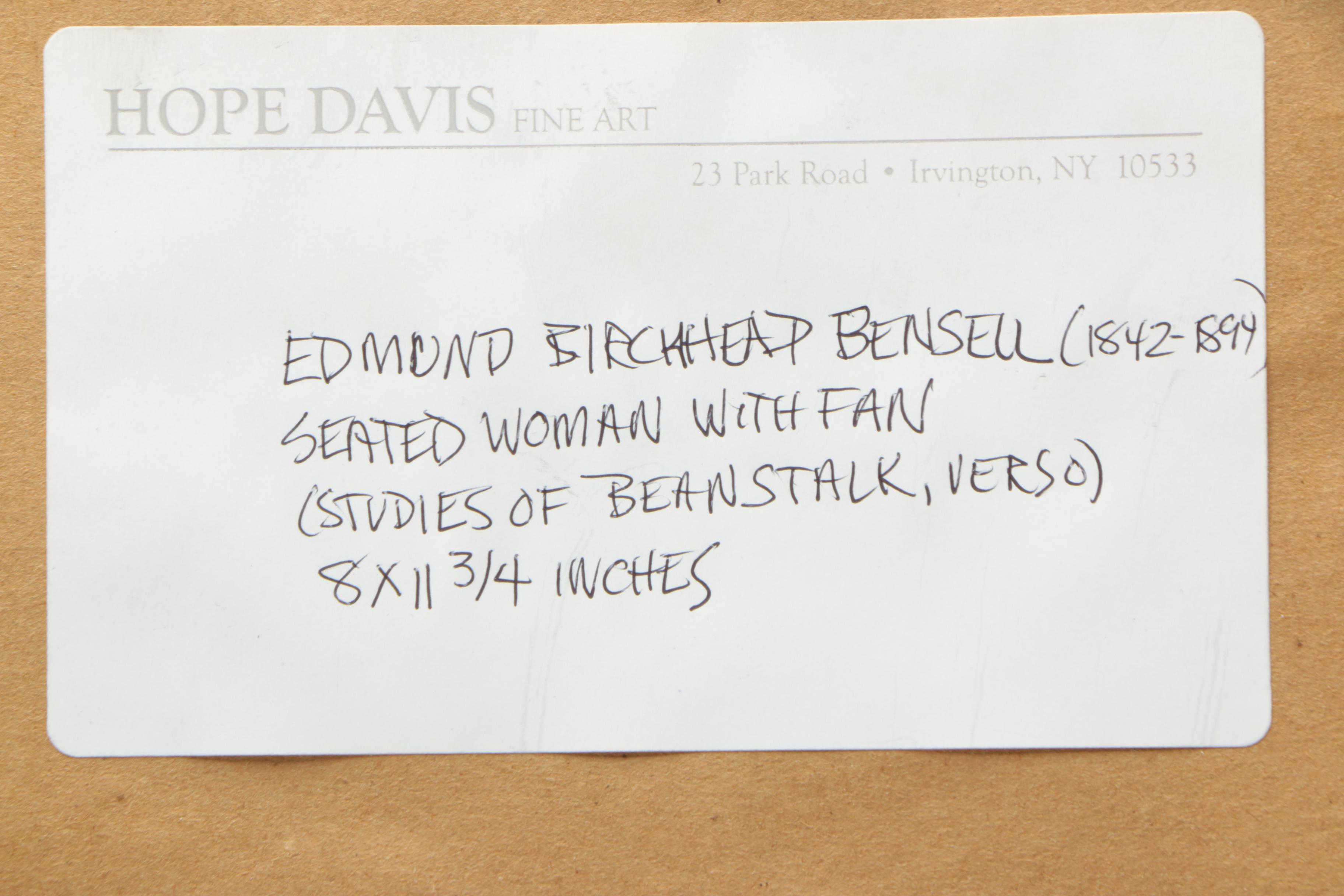 Attributed to Edmund Bensell Graphite Drawing on Paper "Seated Woman With Fan"