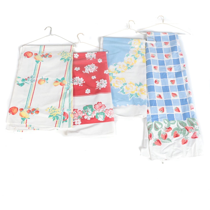 Four Vintage Printed Cotton Tablecloths