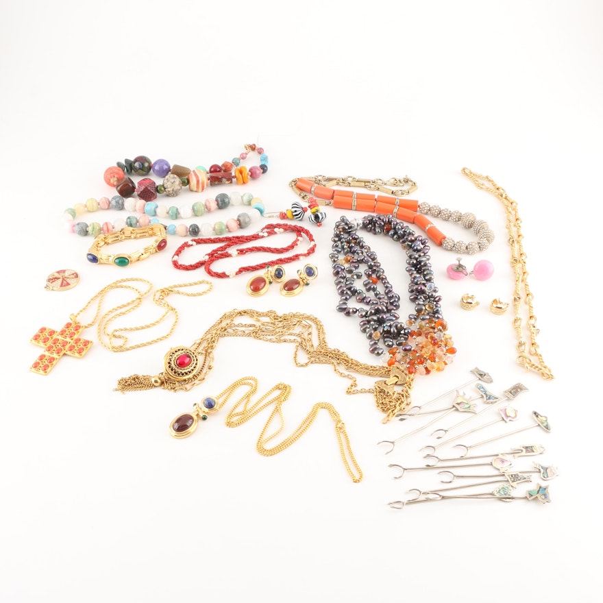 Selection of Costume Jewelry Including Mexican Made Cocktail Forks