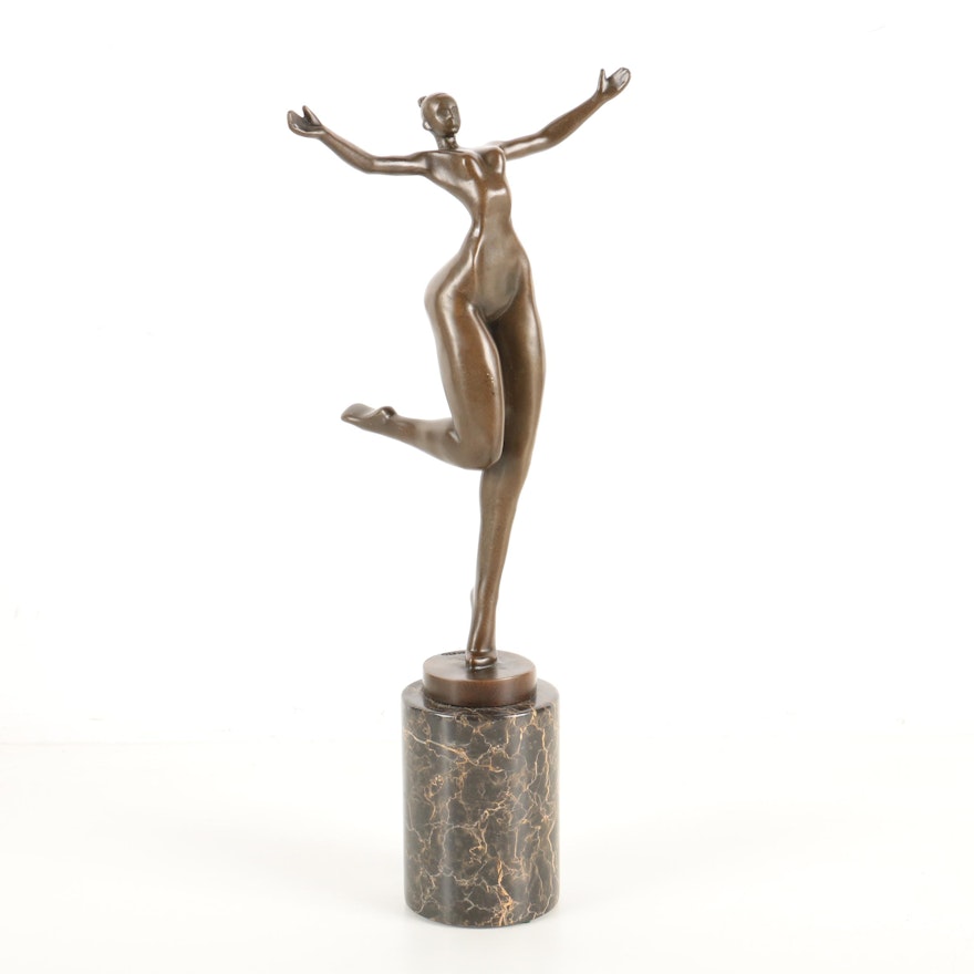 Bronze Deco Style Female Nude Sculpture