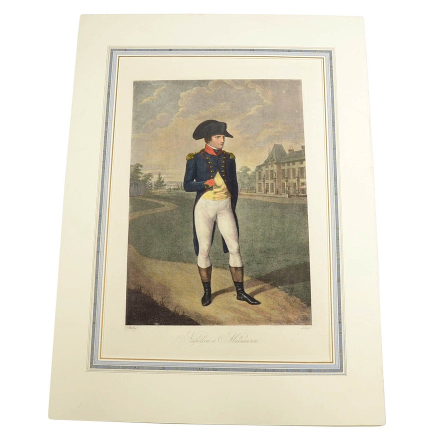 Hand-Colored Engraving After Jean Baptiste Isabey "Napoleon á Malmaison"