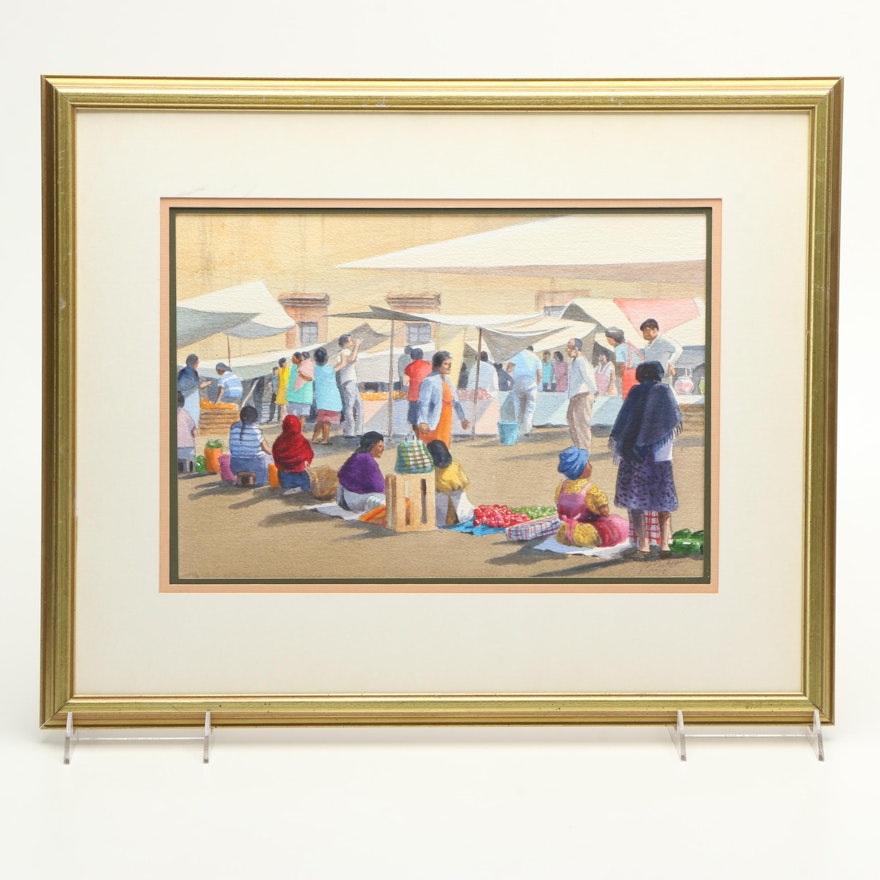 M. Carpenter Watercolor Painting of Market Scene