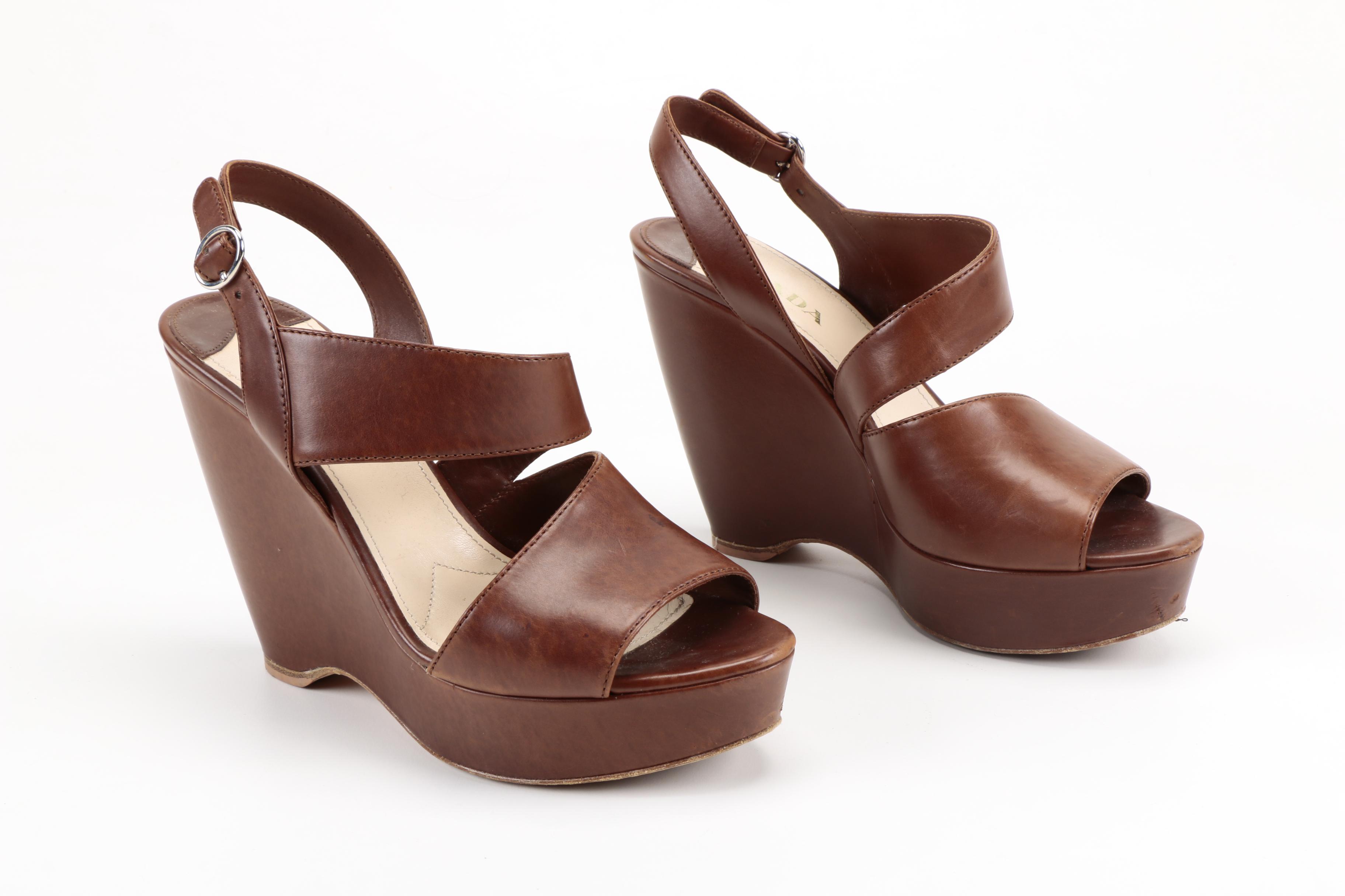 Prada Brown Leather Platforms