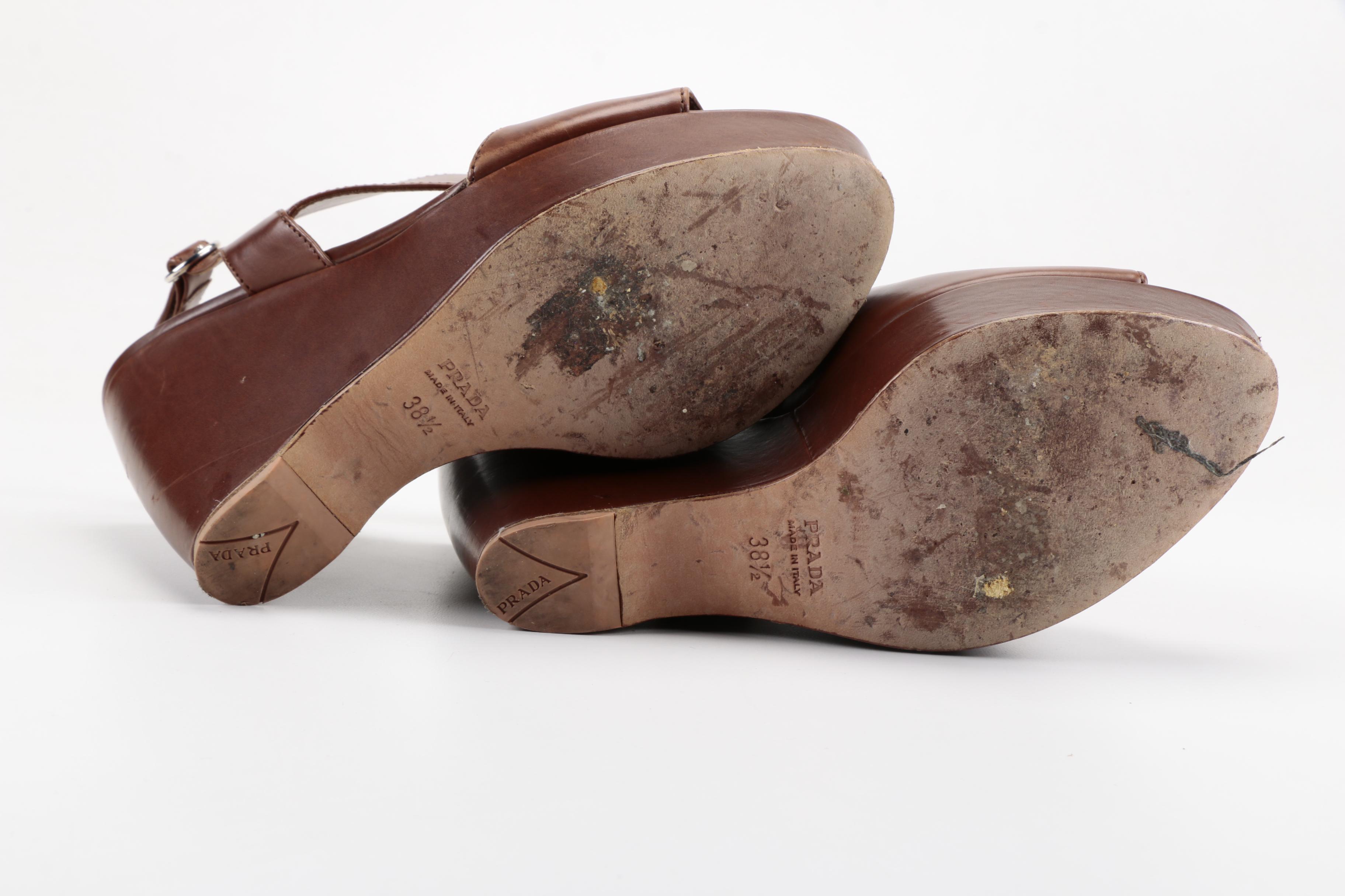 Prada Brown Leather Platforms
