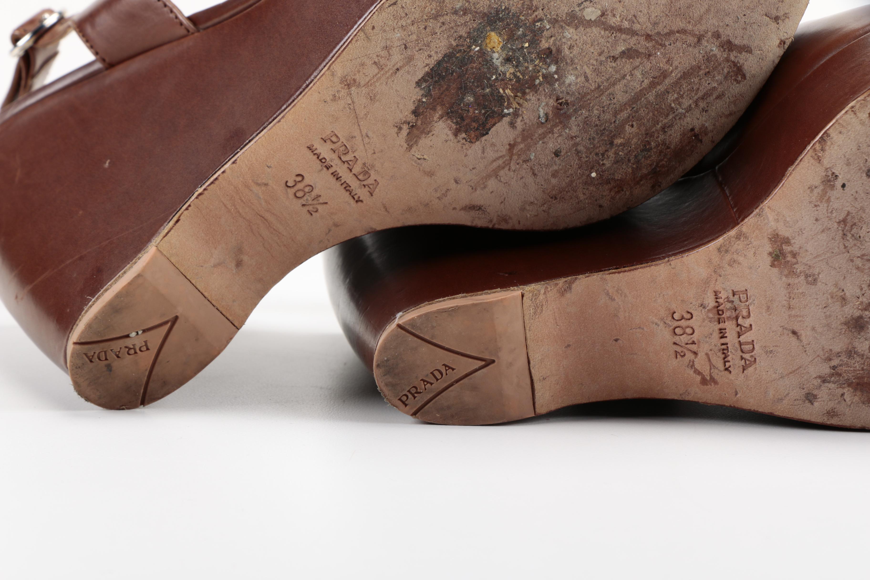 Prada Brown Leather Platforms