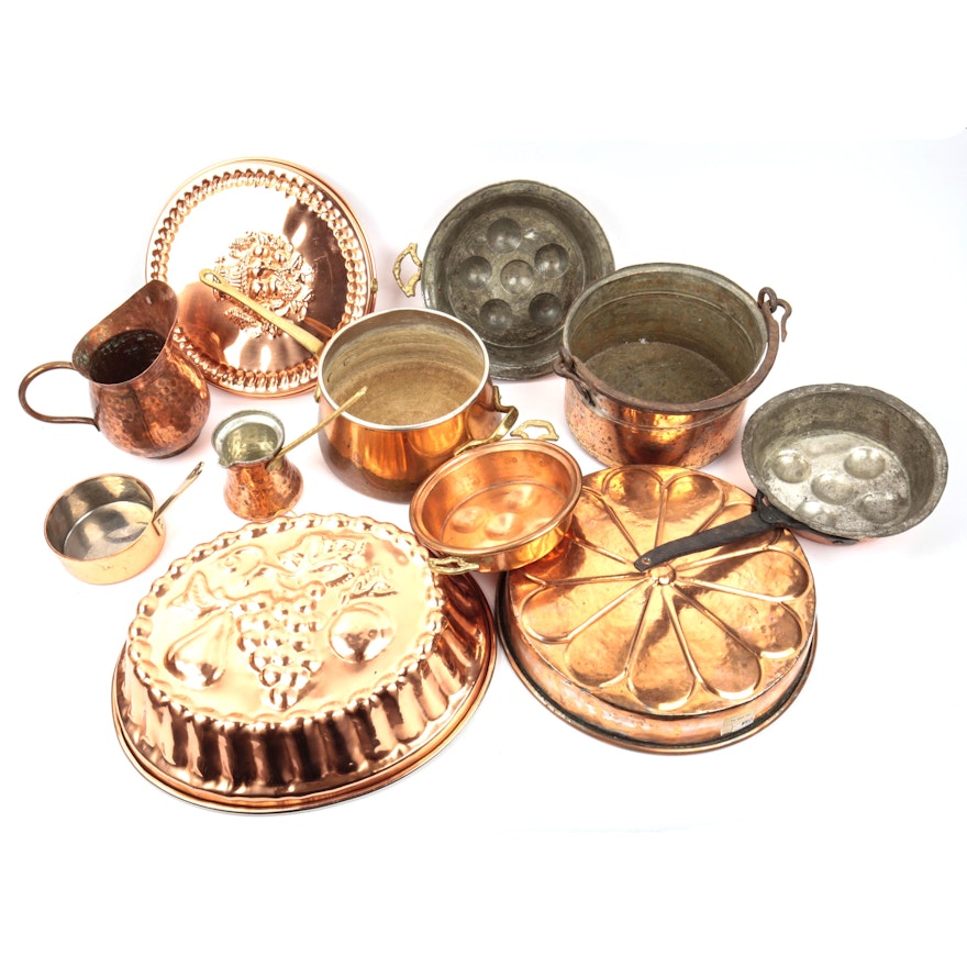 Assortment of Vintage Copper Cookware