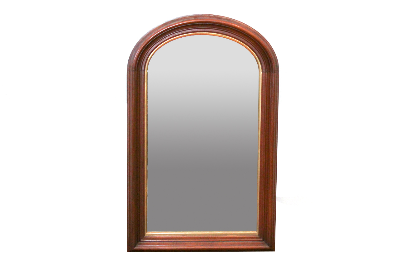 Vintage Arched Walnut Wall Mirror
