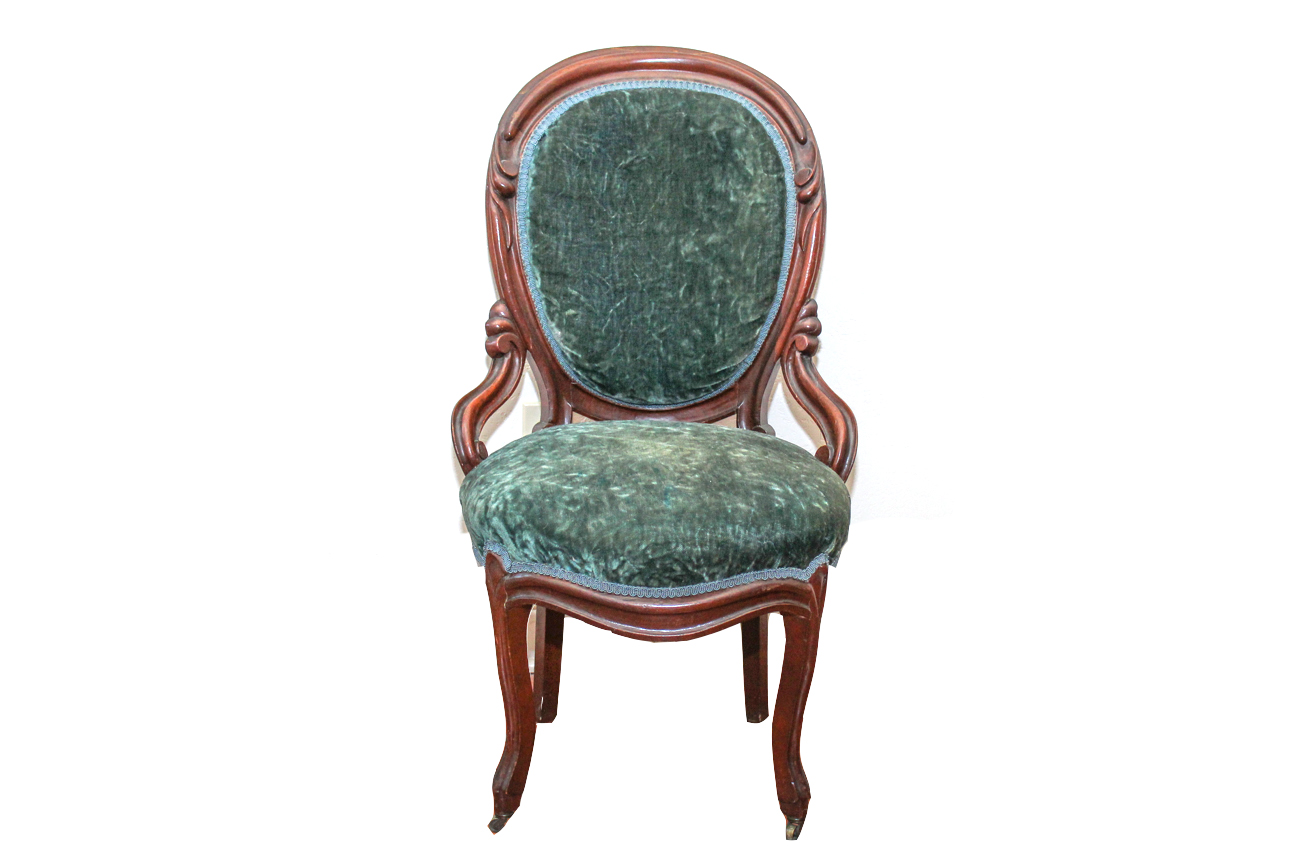 Antique Upholstered Balloon-Back Chair