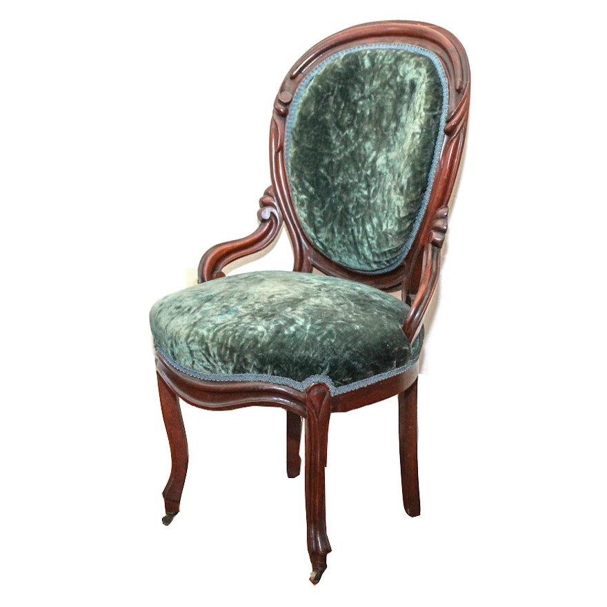 Antique Upholstered Balloon-Back Chair