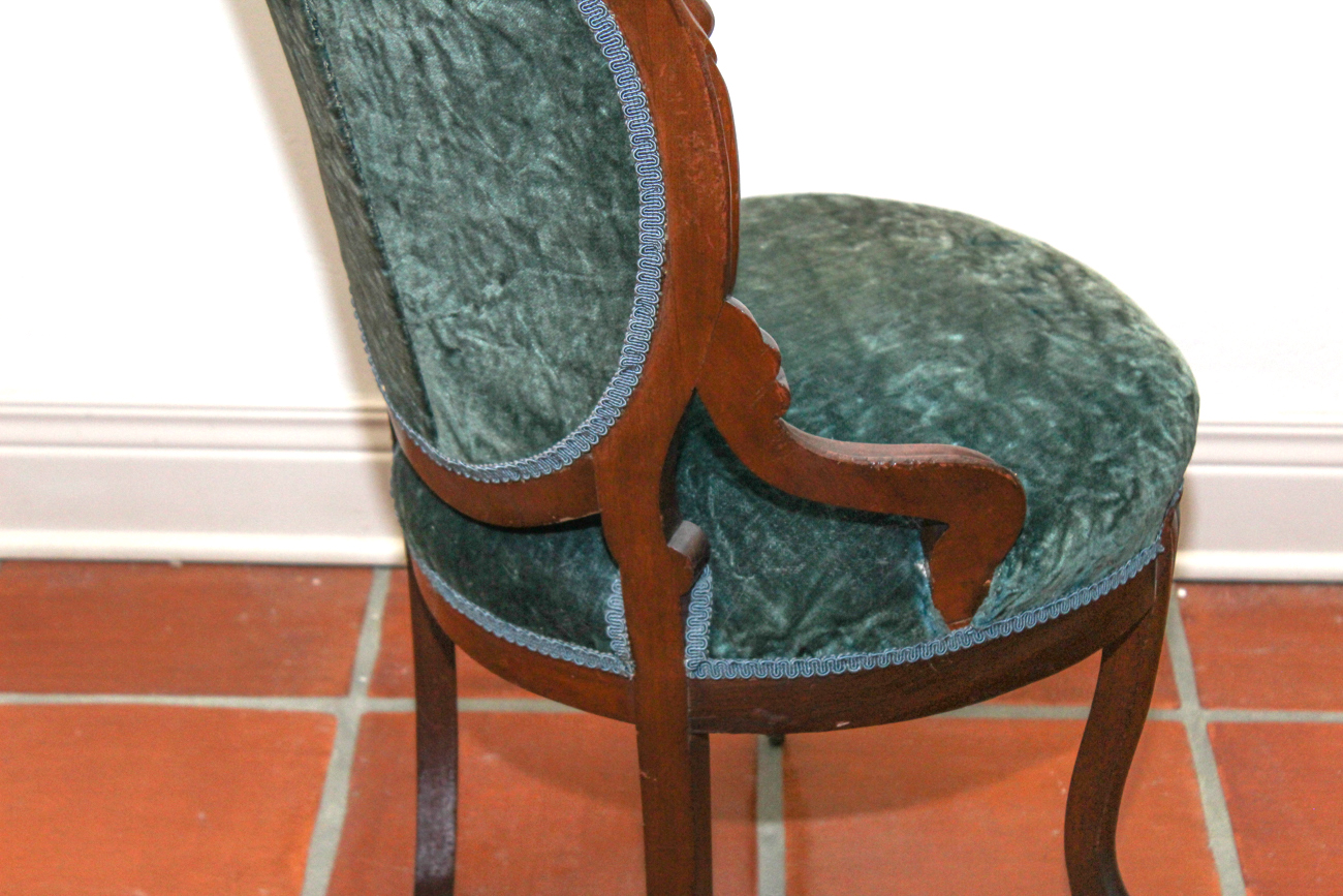 Antique Upholstered Balloon-Back Chair