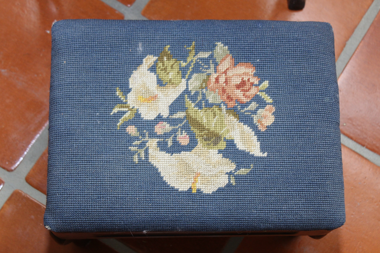 Antique Rosewood Balloon-Back Chair and Footstool