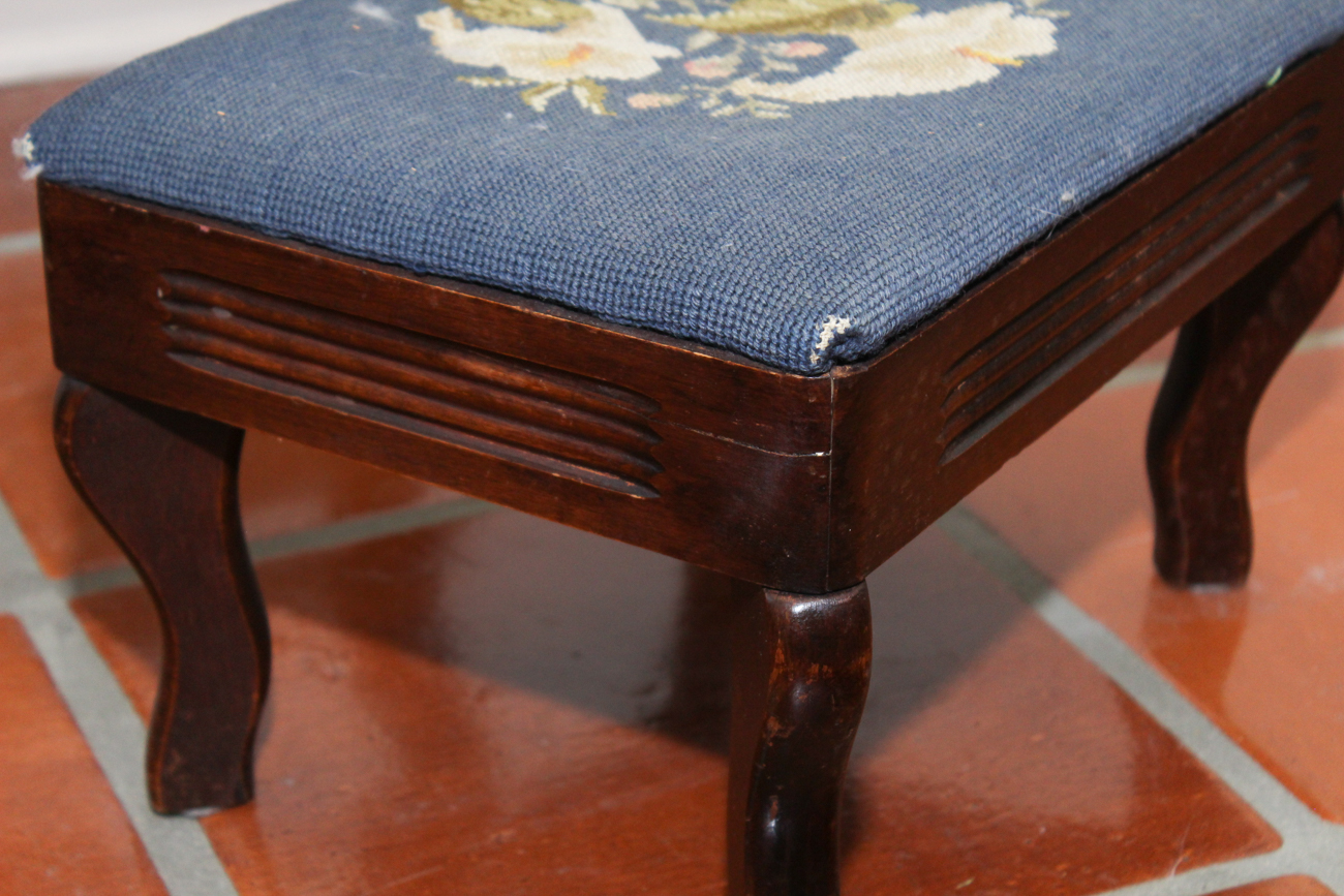 Antique Rosewood Balloon-Back Chair and Footstool