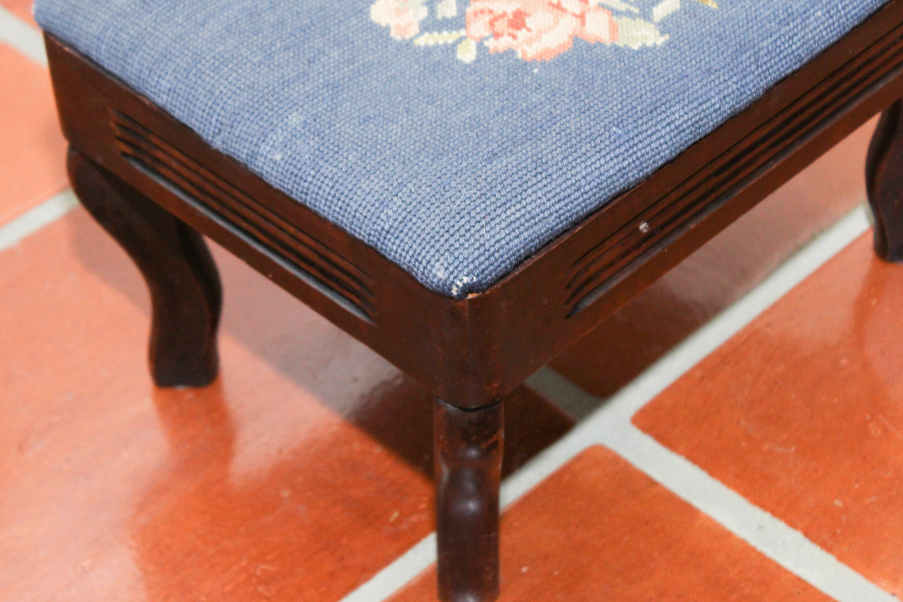 Antique Rosewood Balloon-Back Chair and Footstool
