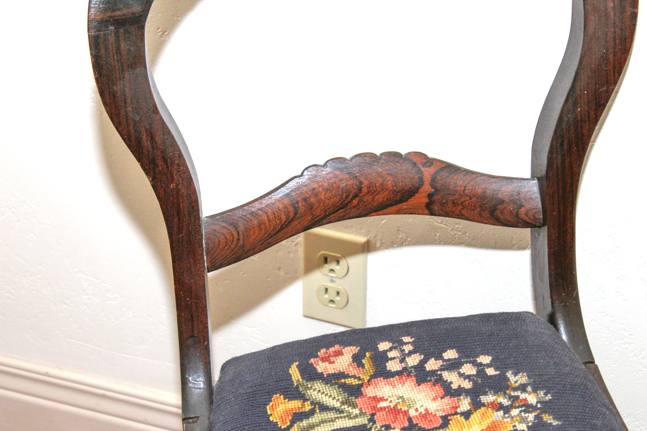 Antique Rosewood Balloon-Back Chair and Footstool