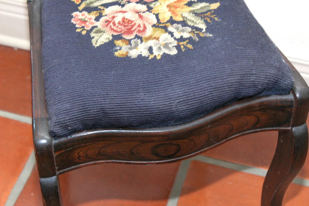 Antique Rosewood Balloon-Back Chair and Footstool