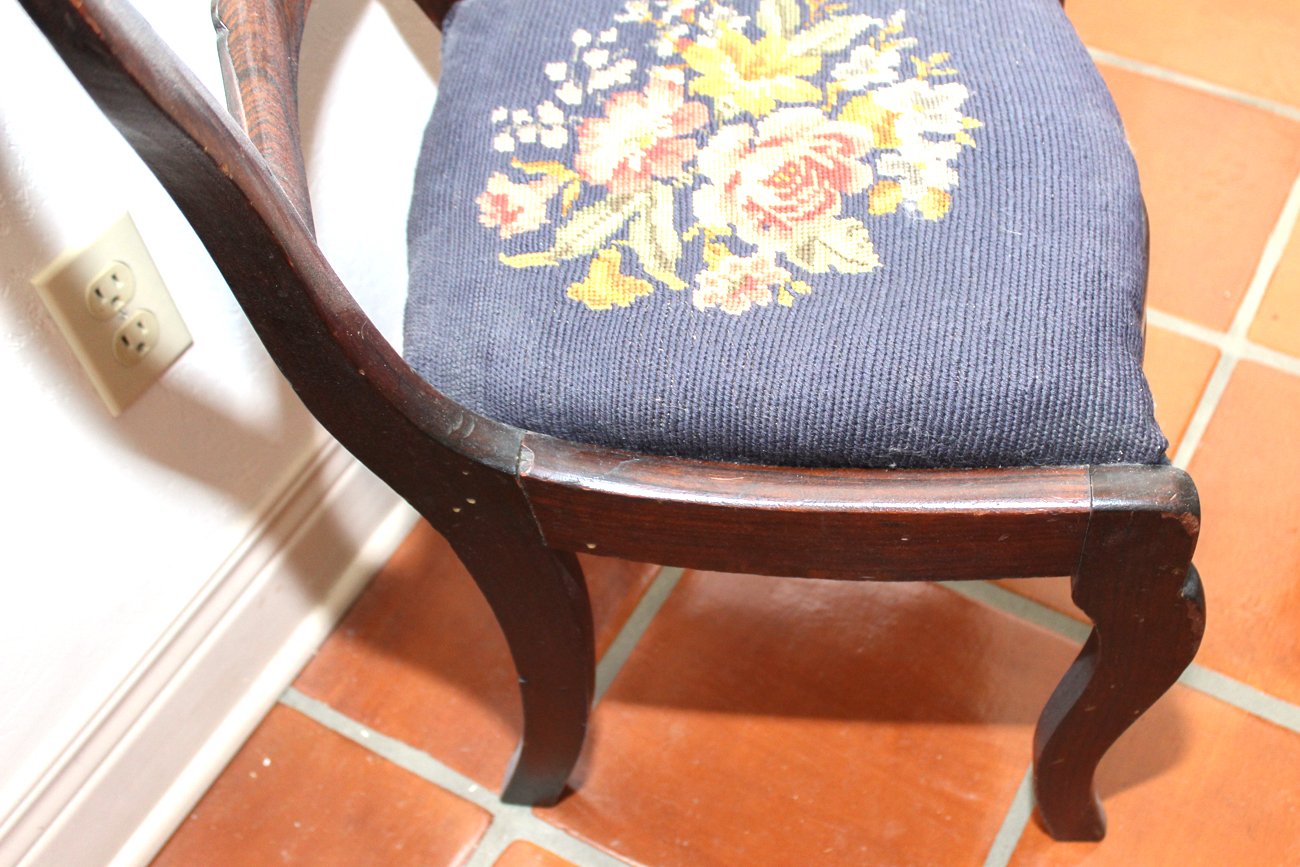 Antique Rosewood Balloon-Back Chair and Footstool