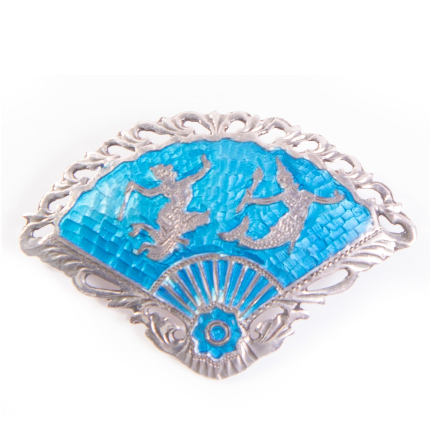 Vintage Sterling Silver Thai Fan Brooch