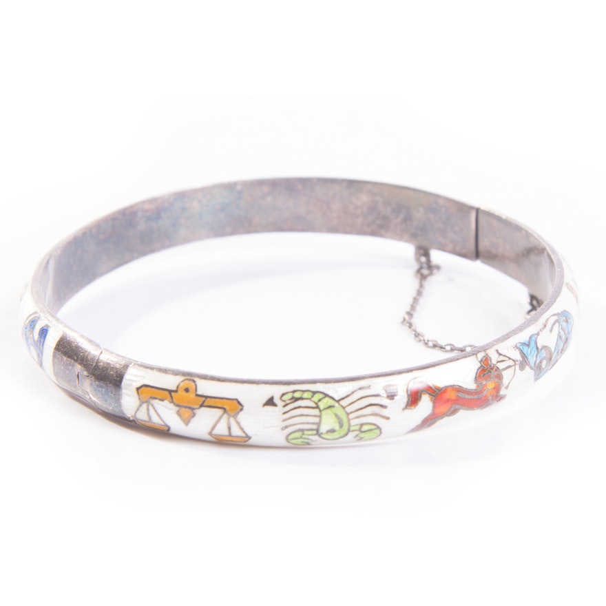 Sterling Silver Zodiac Bangle Bracelet