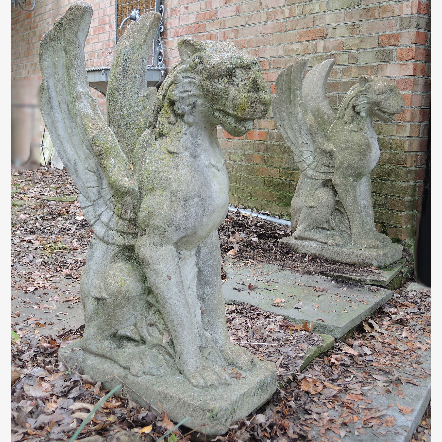 Griffin Winged Lion Garden Statue Pair