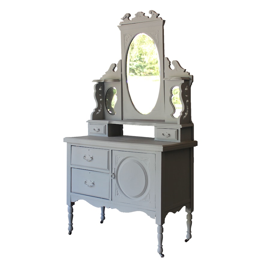 Painted Wooden Vanity with Tilting Mirror