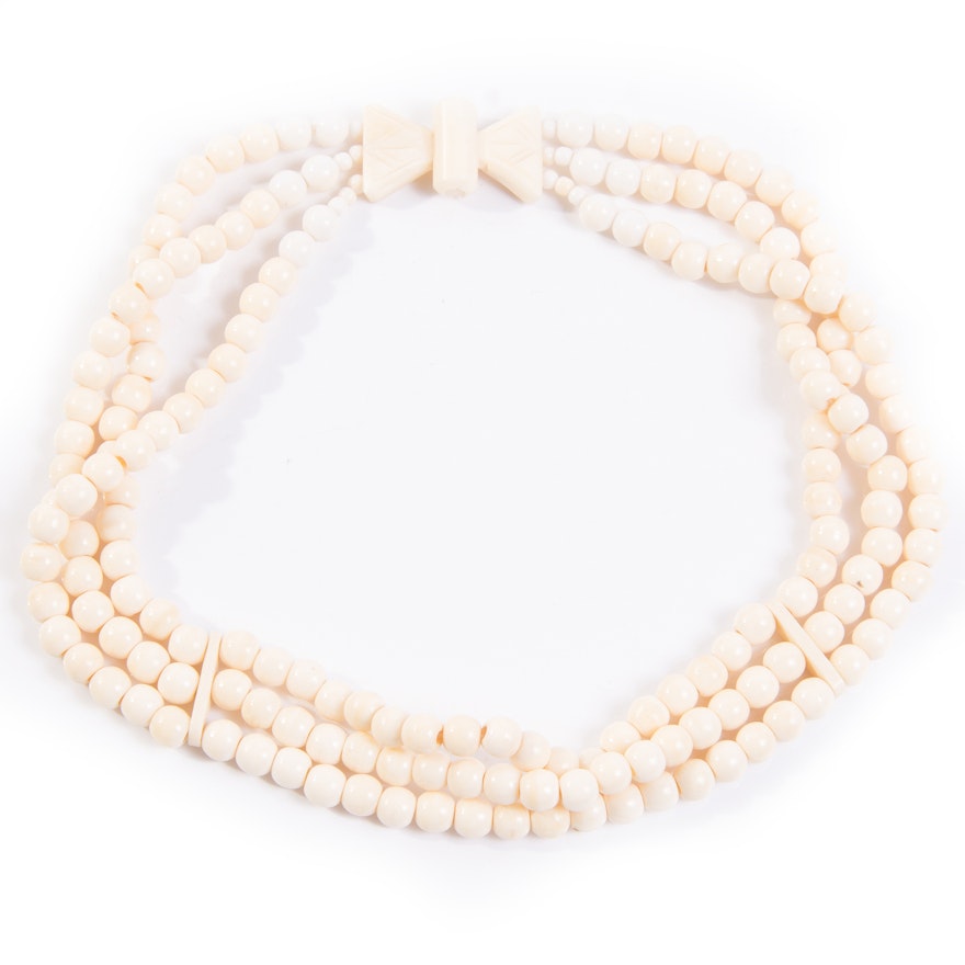 Hand Crafted Three Strand Bone Choker Necklace