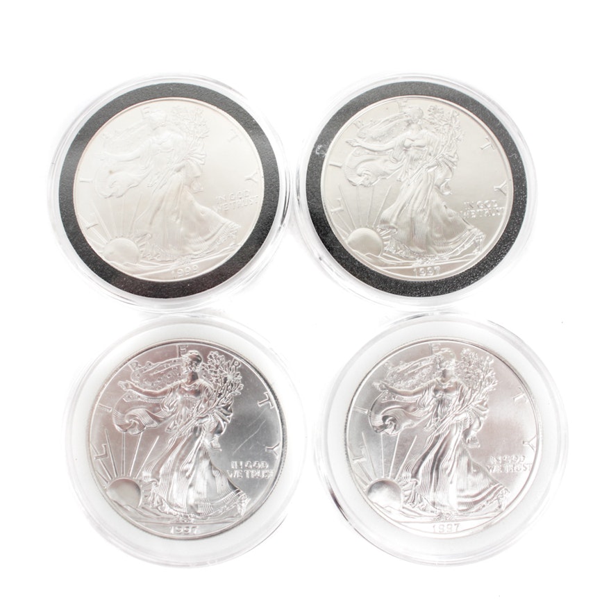 Four Walking Liberty Silver Eagle Bullion Coins