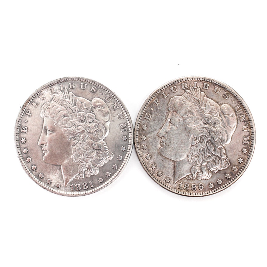 1881 and 1886 Morgan Silver Dollars