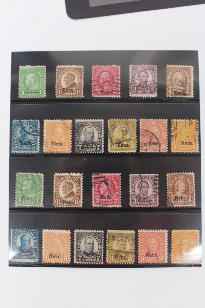 Antique Cancelled U.S. Stamps with Kansas and Nebraska Overprints