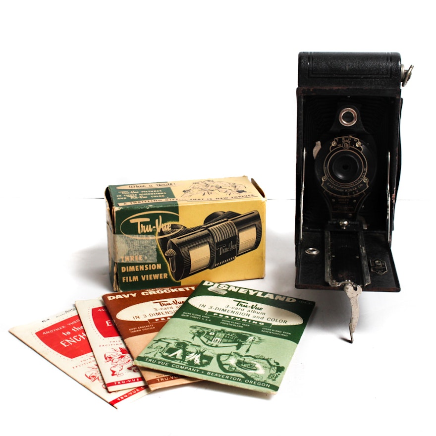 Kodak 2A Folding Hawk-Eye Camera and Tru-Vue 3D Viewer with Disney Material