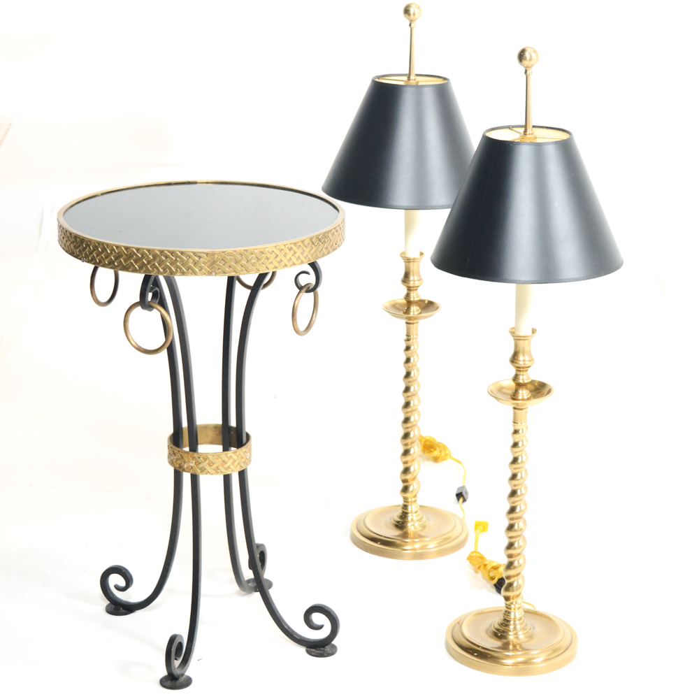 Quincy Lamps by Fredrick Cooper and Granite Side Table