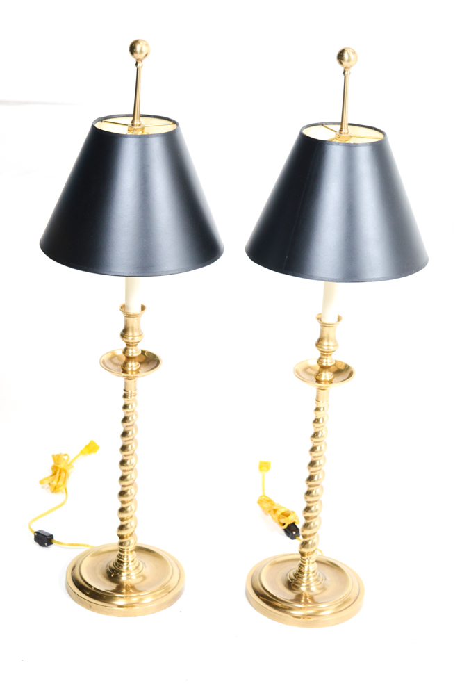Quincy Lamps by Fredrick Cooper and Granite Side Table