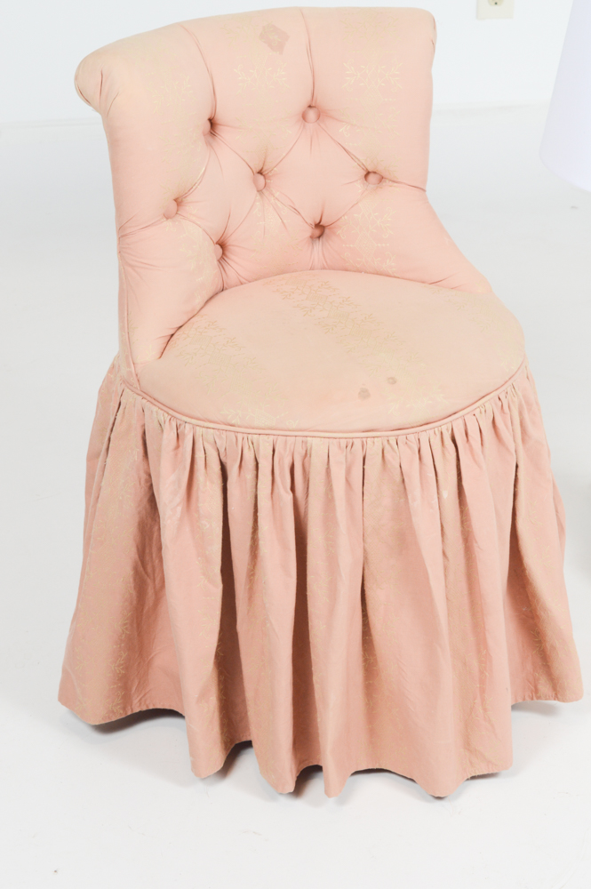 Tufted Vanity Chair with Mercury Glass Lamp