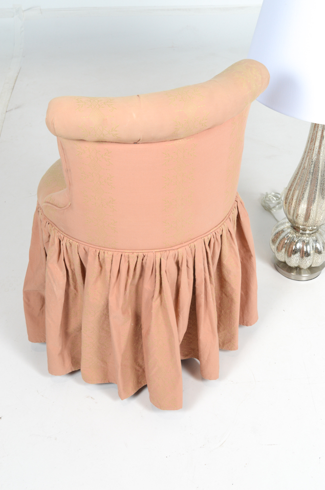 Tufted Vanity Chair with Mercury Glass Lamp