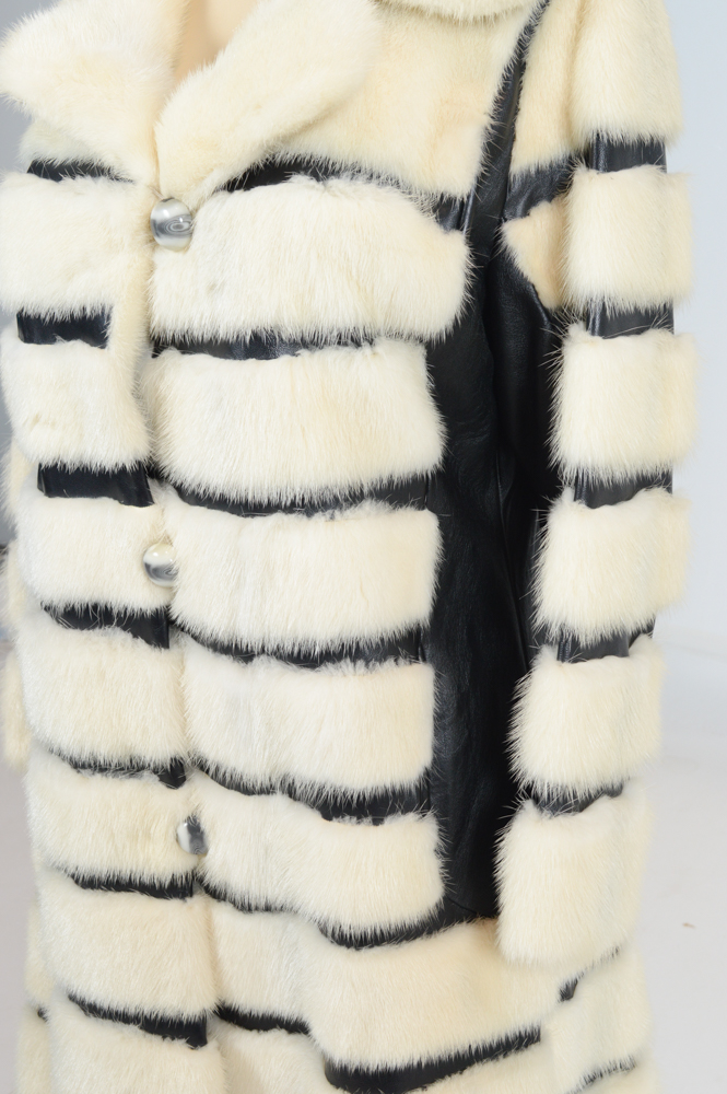 Vintage Platinum Mink Fur and Black Leather Coat
