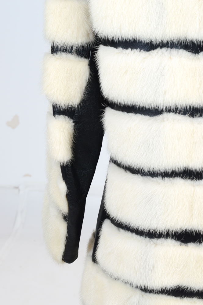 Vintage Platinum Mink Fur and Black Leather Coat