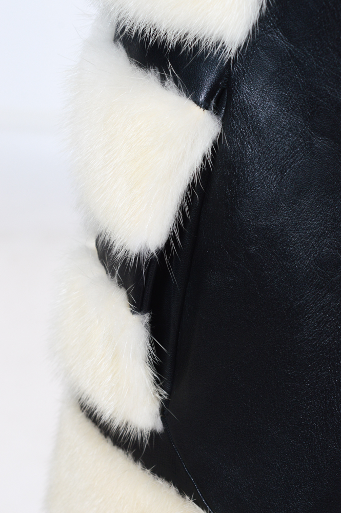 Vintage Platinum Mink Fur and Black Leather Coat