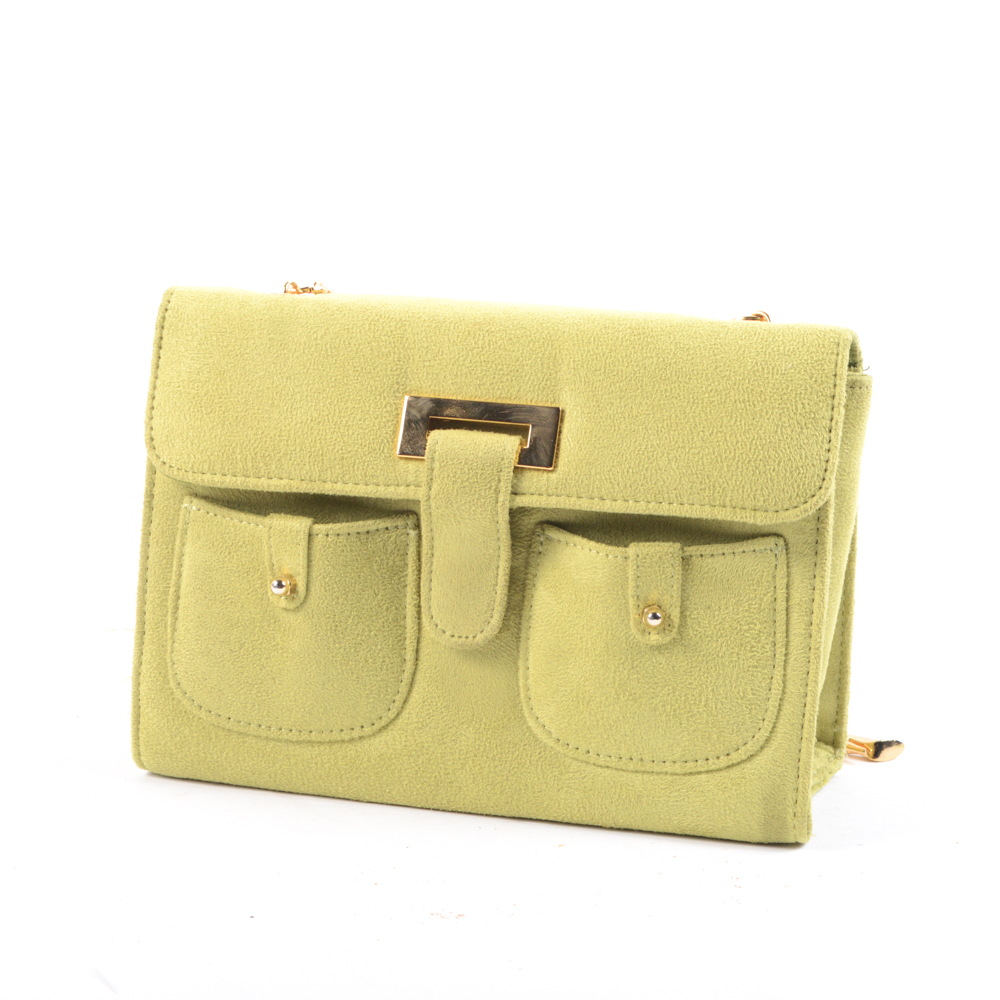 Lulu Guinness Celadon Green Faux Suede Handbag