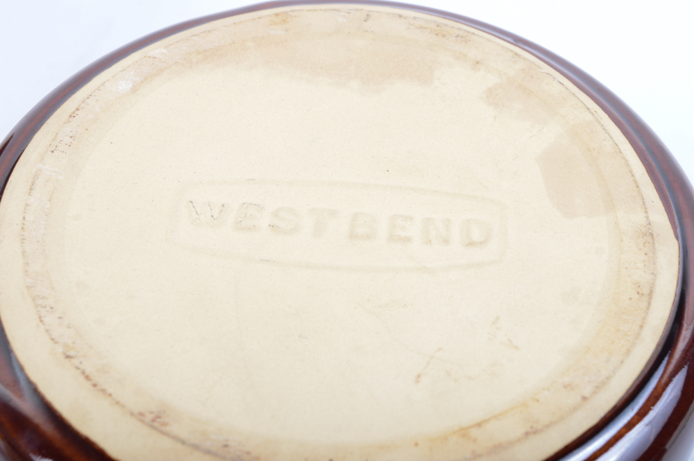 Brown and Tan Stoneware Crocks including West Bend