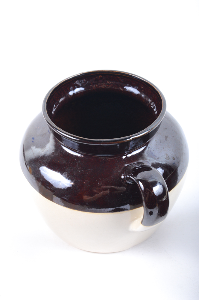 Brown and Tan Stoneware Crocks including West Bend