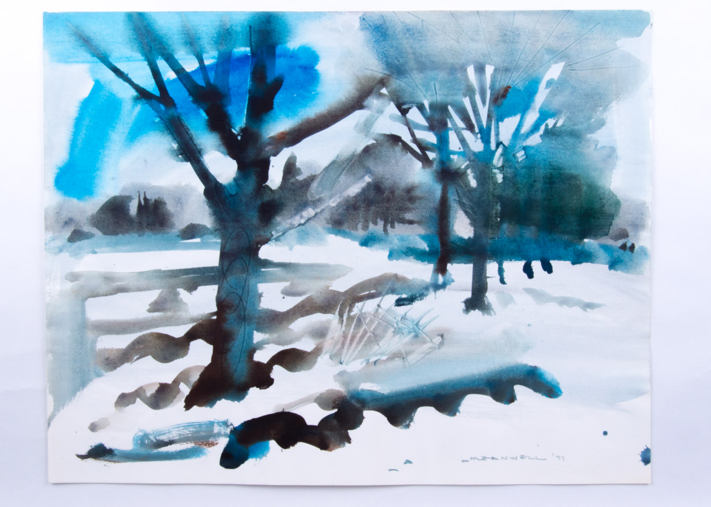 Jack Meanwell Watercolor Paintings on Paper 1977 Tree Landscapes