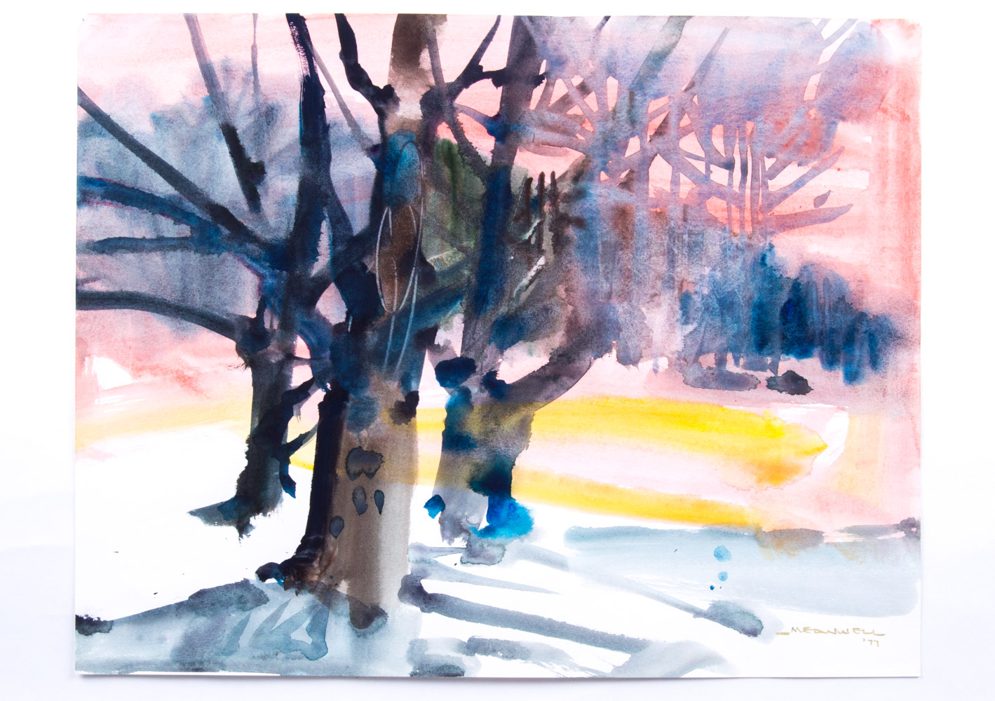 Jack Meanwell Watercolor Paintings on Paper 1977 Tree Landscapes