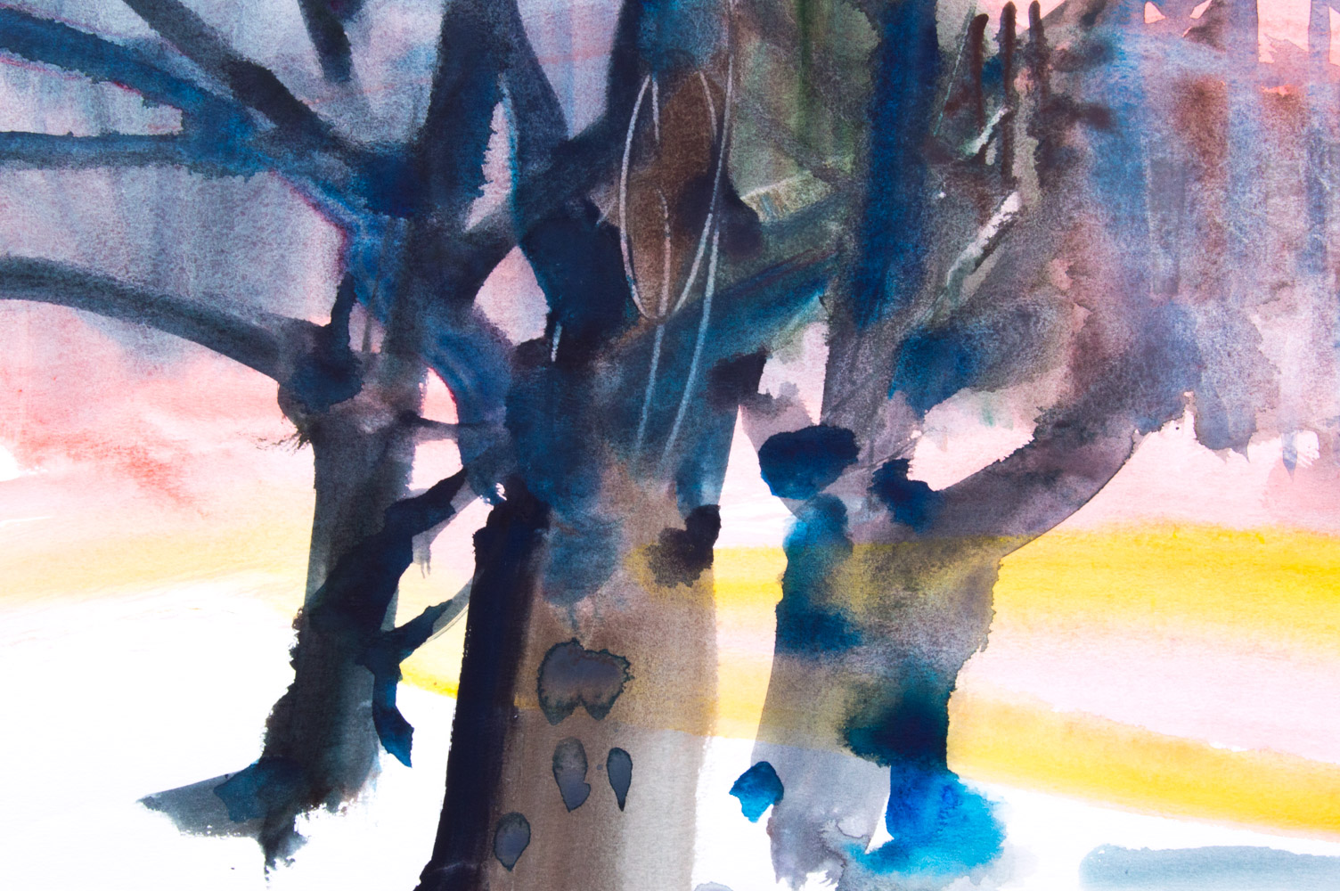 Jack Meanwell Watercolor Paintings on Paper 1977 Tree Landscapes