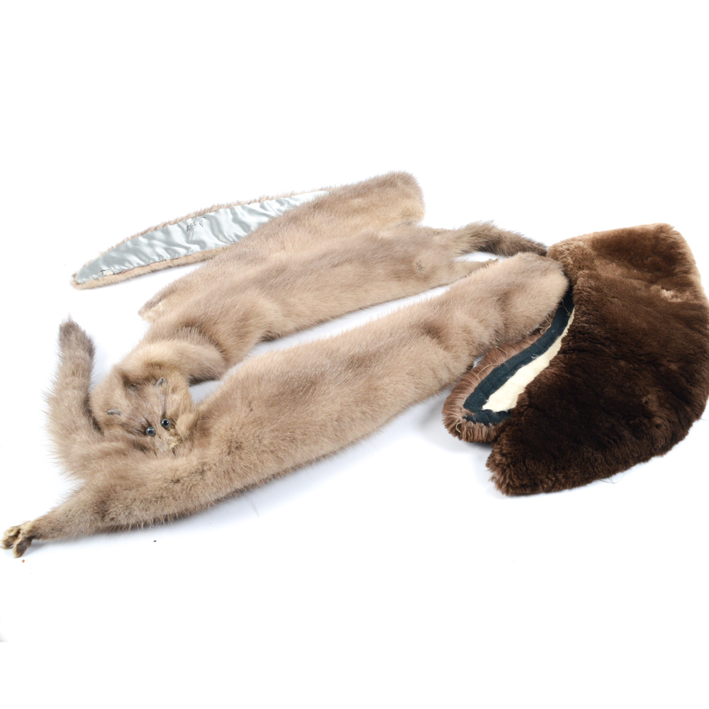 Vintage Mink Fur Pelt Stole and Sheared Beaver Fur Collar