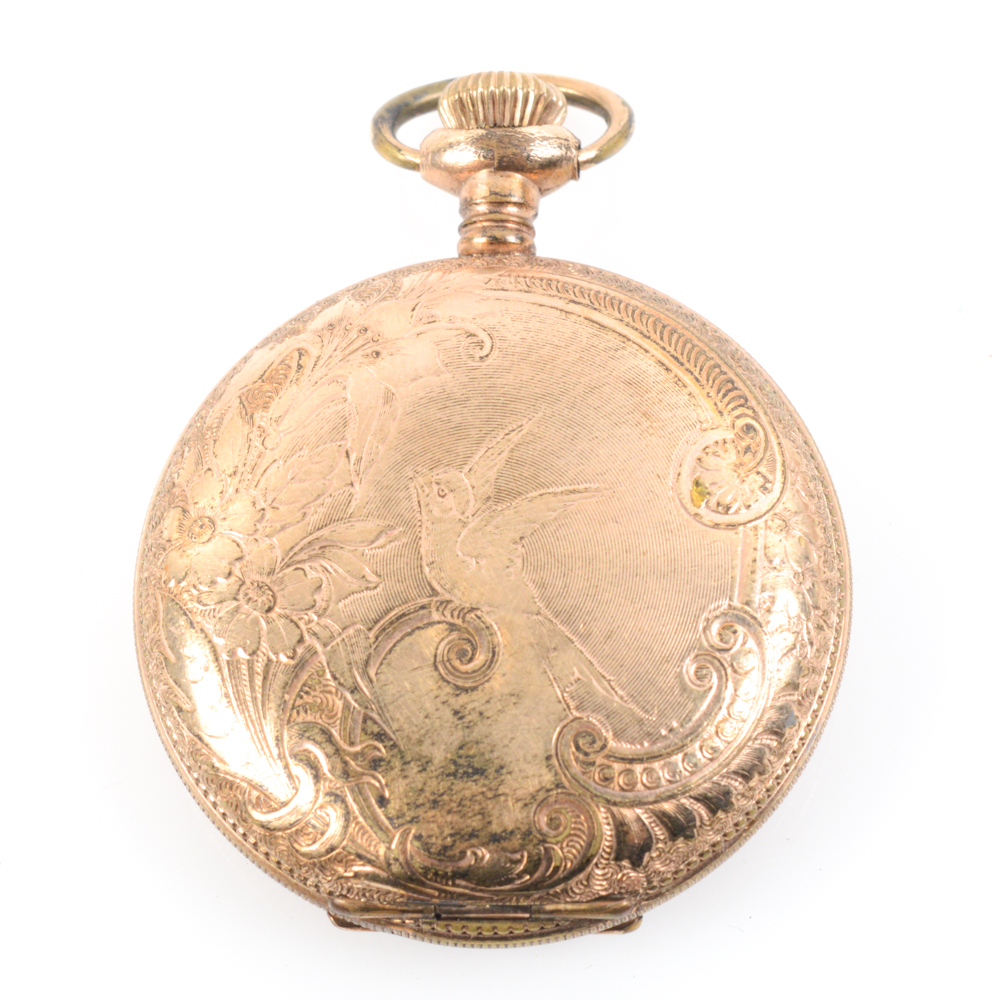 Bird Engraved Gold Filled Columbia Pocket Watch