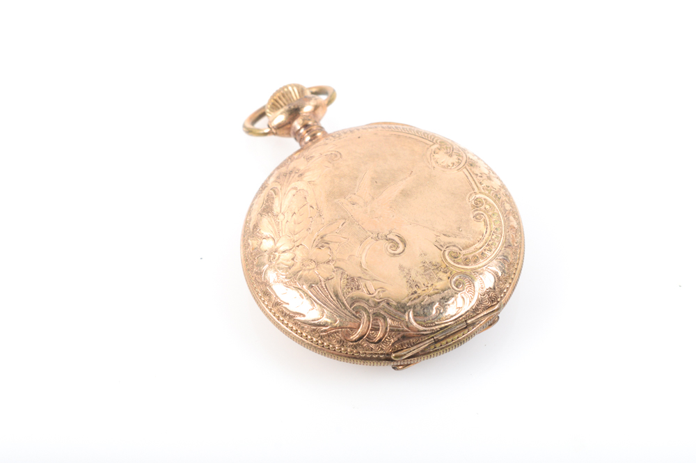 Bird Engraved Gold Filled Columbia Pocket Watch