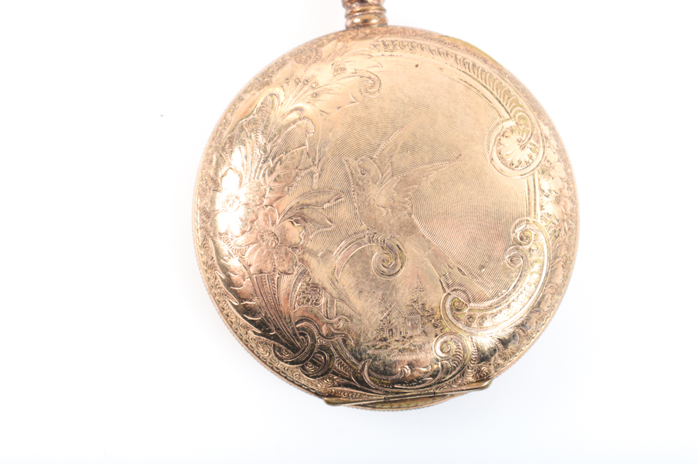 Bird Engraved Gold Filled Columbia Pocket Watch