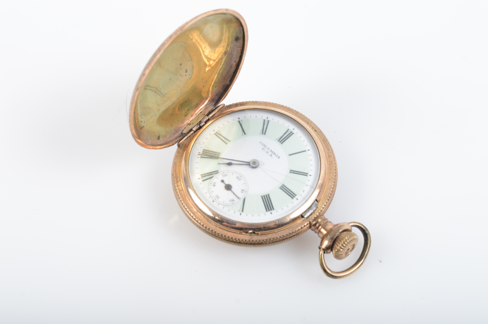 Bird Engraved Gold Filled Columbia Pocket Watch