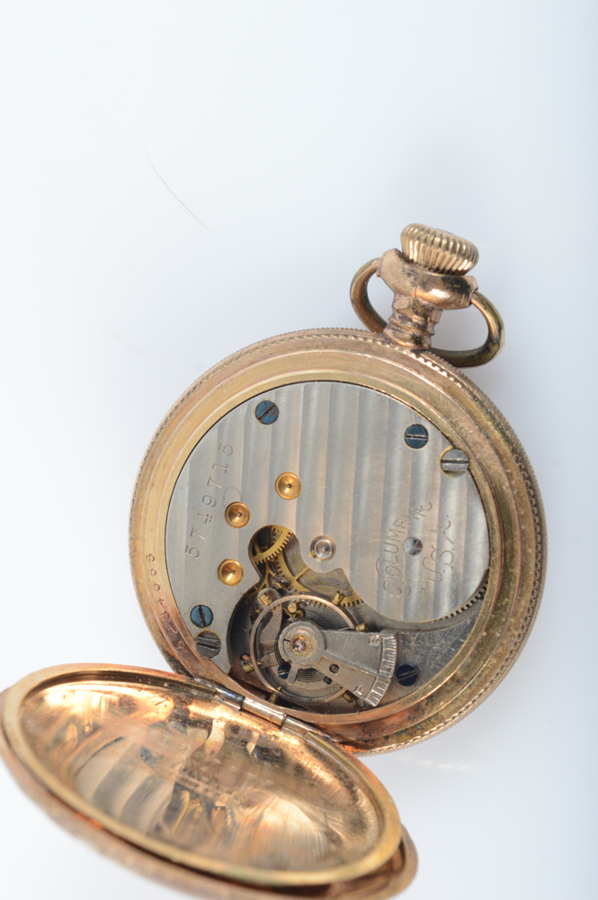 Bird Engraved Gold Filled Columbia Pocket Watch