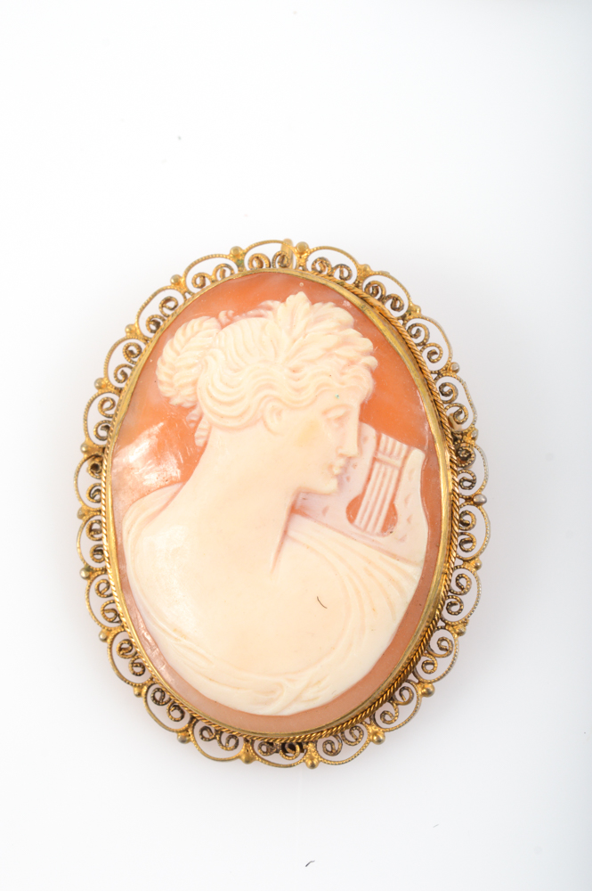 Coin Silver and Carved Shell Cameo Jewelry Assortment